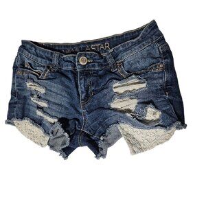 Vanilla Star Jean Shorts Womens Size 5 Low Rise Medium Wash Ripped Denim Cutoffs